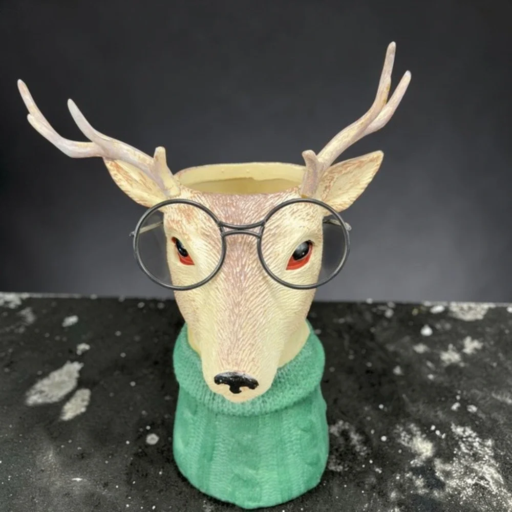 Ashland Deer Head Vase Vessel Decorative Container Glasses Green Sweater‎ Resin